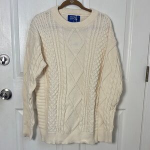 New NWT Aelfric Eden Ivory Cable Knit Crewneck Sweater Size Large  fisherman